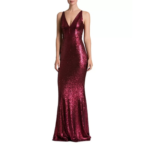 Dress the Population Harper Sequin Berry Mermaid Gown - Picture 1 of 12